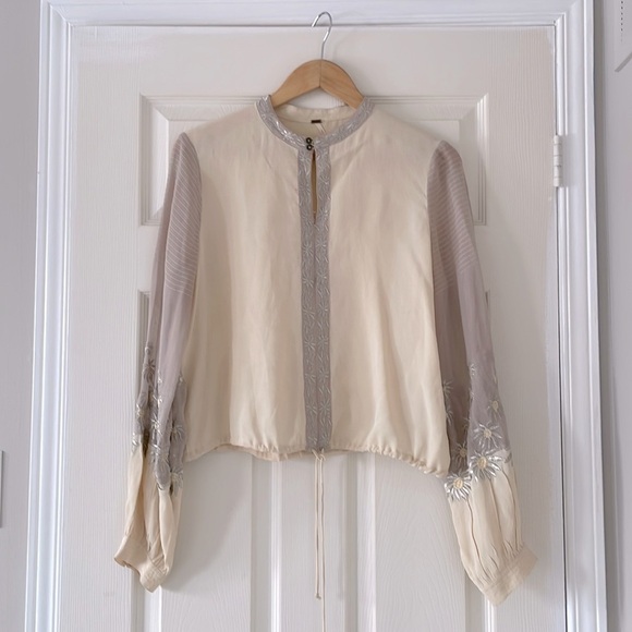Free People Tops - Free People Sheer Embroidered Boxy Cropped Peasant Top Size Medium